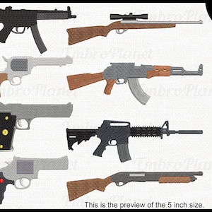 Guns - ontwerpen voor Embroidery Machine Instant Download digitaal bestand steek teken pictogram symbool cartoon set pistool pistool revolver wapen 1516e