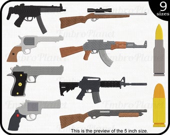 Guns Embroidery Designs – Machine Instant Download (9 Sizes)