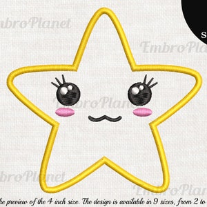 Applique Cute Kawaii Star - Design for Embroidery Machine Instant Download digital file stitch sign icon pattern cartoon symbol smile 1119e
