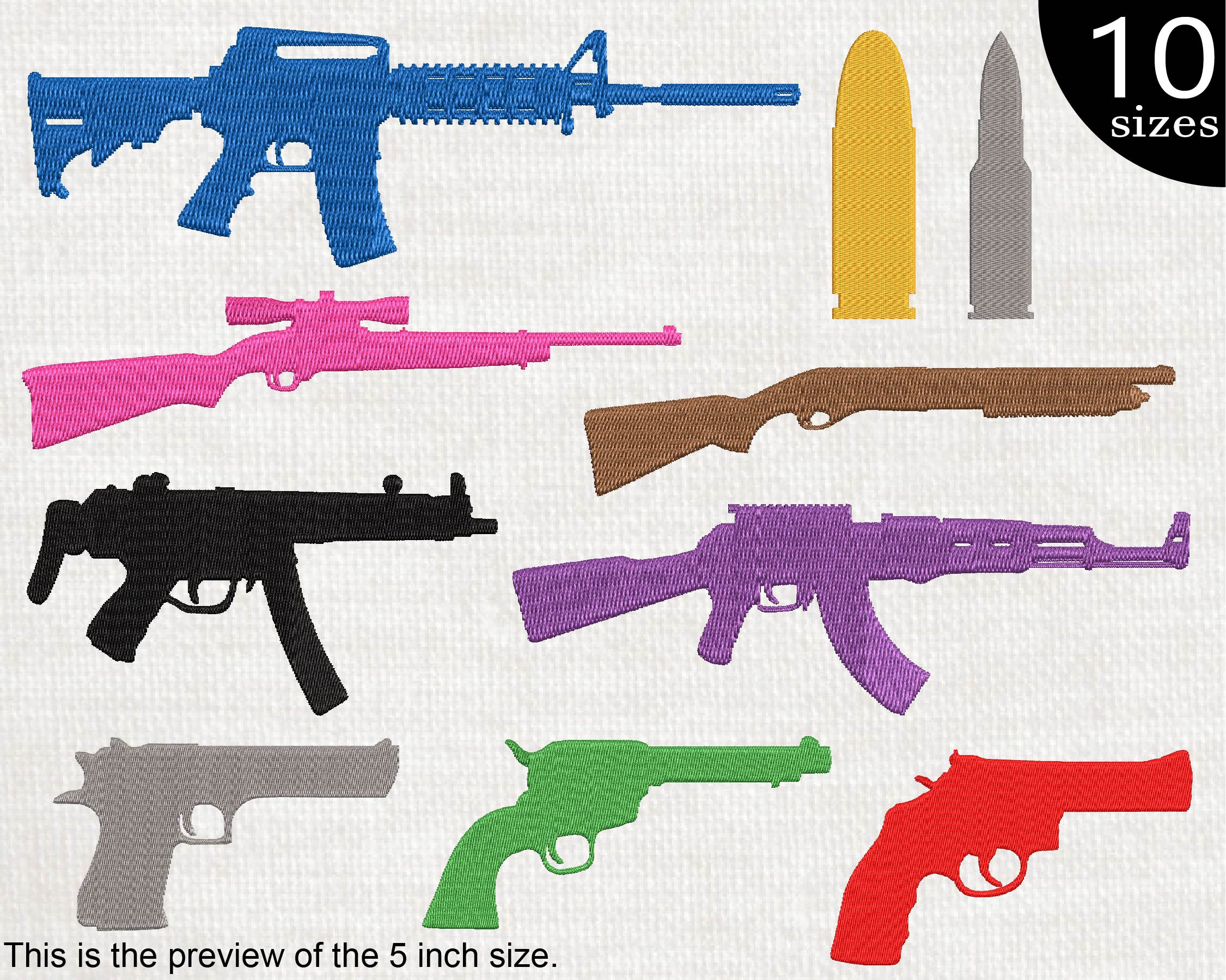 Embroidery Rifles Guns Embroidery Designs – AK47, Pistol, Bullet (digital File) - Etsy