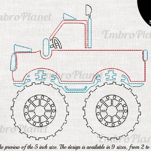 Contorno Monster Truck - Diseño para máquina de bordar, descarga instantánea de archivo digital punto icono signo símbolo patrón suv cartoon race 802e