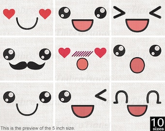 Happy Kawaii Faces - Designs for Embroidery Machine Instant Download digital embroidering files stitch 1654e