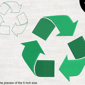 Puede incluir: Diseño de bordado de símbolo de reciclaje verde disponible en 11 tamaños. Esta es una vista previa del tamaño de 5 pulgadas.