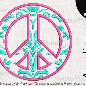 Applique Peace Sign - Design for Embroidery Machine Instant Download digital file stitch icon symbol cartoon pattern zentangle hippie 1016e