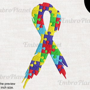 Autism Awareness - Design for Embroidery Machine Instant Download digital file stitch sign icon symbol cartoon ribbon color colorful 1356e