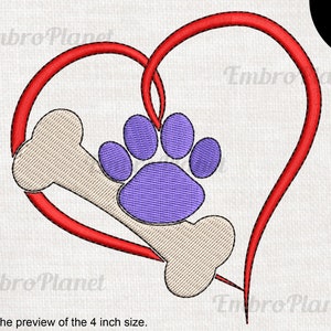Love My Dog  - Design for Embroidery Machine Instant Download digital file stitch sign icon symbol cartoon heart love pet paw bone 1442e