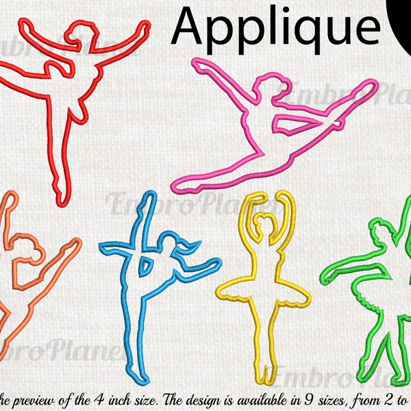 Ballet applique - Design for Embroidery Machine Instant Download digital file stitch sign icon symbol pattern dance girl ballerina 117e