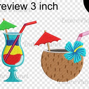 Hawaii Drinks Designs for Embroidery Machine Instant Download digital file stitch sign icon symbol cartoon holiday umbrella drink 548e image 2