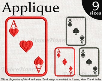 Applique Poker Aces Cards - Designs for Embroidery Machine Instant Download digital file stitch sign symbol icon pattern ace casino win 952e