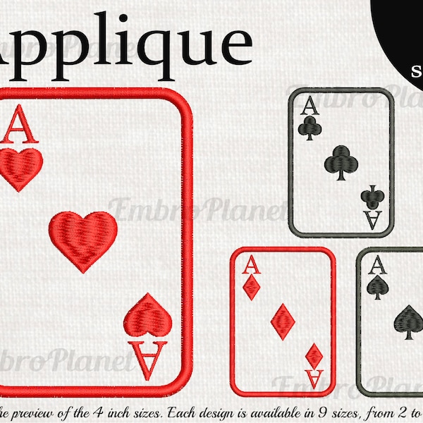 Applique Poker Aces Cards - Designs for Embroidery Machine Instant Download digital file stitch sign symbol icon pattern ace casino win 952e