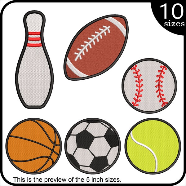 Sportbälle - Designs für die Stickmaschine Sofort Download digitale Stickdateien Stich Fußball Tennis Sport 570e