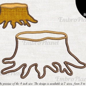 Applique Tree Stump - Design for embroidery machine, Instant Download digital file stitch sign pattern art wood cut nature cartoon root 867e