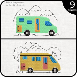 Modern Campervan - Designs for Embroidery Machine Instant Download digital embroidering files stitch cartoon camping trailer rv travel 996e