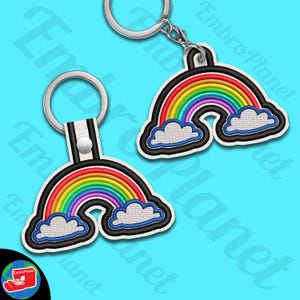 Satin Rainbow Snap Eyelet Keychain Digital Item - tab key fob ITH keyring keyholder - fit in 4x4 hoop - files for embroidery machine 30ss