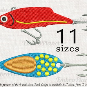 Fishing Bait - Designs for Embroidery Machine Instant Download digital file stitch sign icon symbol cartoon pattern fish hook lure set 1020e