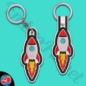 Satin Keychain Rocket Digital Item - snap and eyelet tab gift - key fob tab ITH - fit in 4x4 hoop - files for embroidery machine 5ss