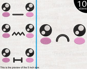 Kawaii Sad Faces Embroidery Design – Anime Icon (Digital Download)