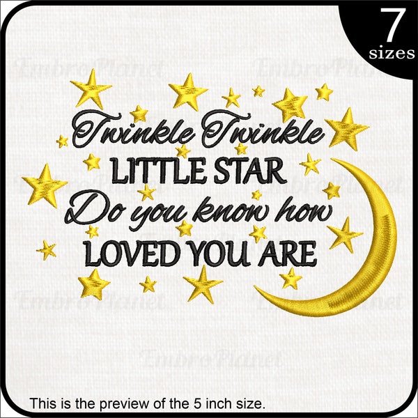 Twinkle Twinkle Little Star - Design for Embroidery Machine Instant Download digital embroidering files stitch moon star baby love 1222e