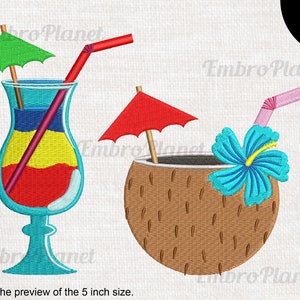 Hawaii Drinks Designs for Embroidery Machine Instant Download digital file stitch sign icon symbol cartoon holiday umbrella drink 548e image 1