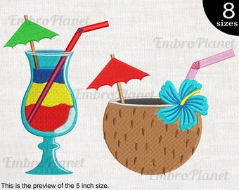 Hawaii Drinks - Designs for Embroidery Machine Instant Download digital file stitch sign icon symbol cartoon holiday umbrella drink 548e