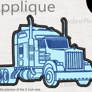 Applique Truck - Design for Embroidery Machine, Instant Download, digital embroidering file, stitch cartoon trucking vehicle semi 1495e