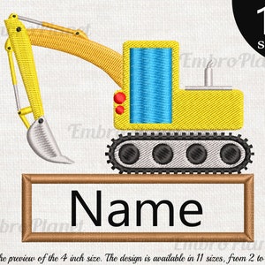 Rectangle Construction Excavator - Design for Embroidery Machine Instant Download digital file stitch sign icon symbol pattern cartoon 1064e
