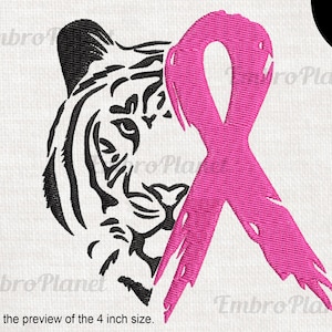 Tiger Pink Ribbon - Design for Embroidery Machine Instant Download digital file stitch sign icon symbol cartoon cat wild fight hope 1351e