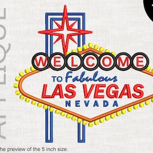 Applique Las Vegas Sign - Diseño para máquina de bordado Descarga instantánea archivos de bordado digital icono símbolo fabuloso Nevada 125e