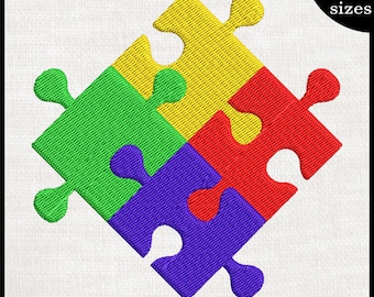 Puzzleteile Stickdatei - Autismus Bewusstsein Stickmuster (Digitaler Download)