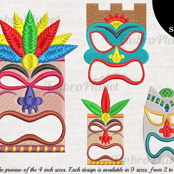 Hawaii Masks - Designs for Embroidery Machine Instant Download Digital Graphic File Stitch 4x4 5x7 inch hoop mask tili tribal retro 534e