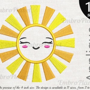 Applique Kawaii Sun - Design for Embroidery Machine Instant Download digital file stitch sign icon sleep pattern cartoon face yellow 1044e