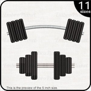 Barbell And Dumbbell - Diseños para máquina de bordar Descarga instantánea archivo de bordado digital puntada dibujos animados gimnasio peso 1597e