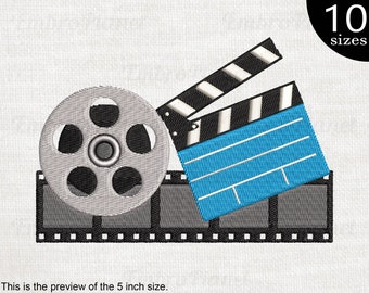 Cinema Sign Embroidery Design – Movie Film Reel, Clapperboard (Instant Download)