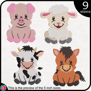 Cute Farm Animals - Designs for Embroidery Machine Instant Download digital file stitch sign icon symbol cartoon sit siting smiling 1722e