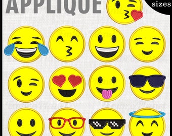 Applique Emoji Faces - Designs for Embroidery Machine Instant Download digital file stitch icon symbol cartoon chat face set emoticon 1514e