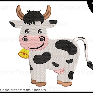 Vaca fofa - Design para máquina de bordar Download instantâneo de arquivos de bordado digital ponto animal de fazenda desenho animado leite sorriso 481e