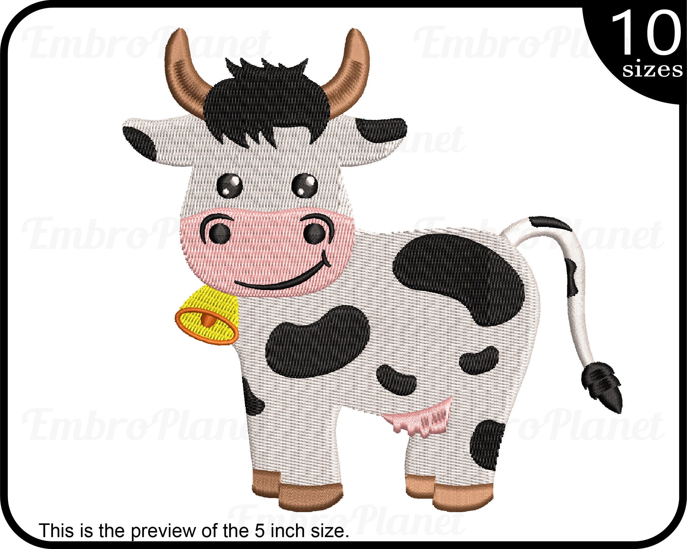 Cute Cow Design for Embroidery Machine Instant Download