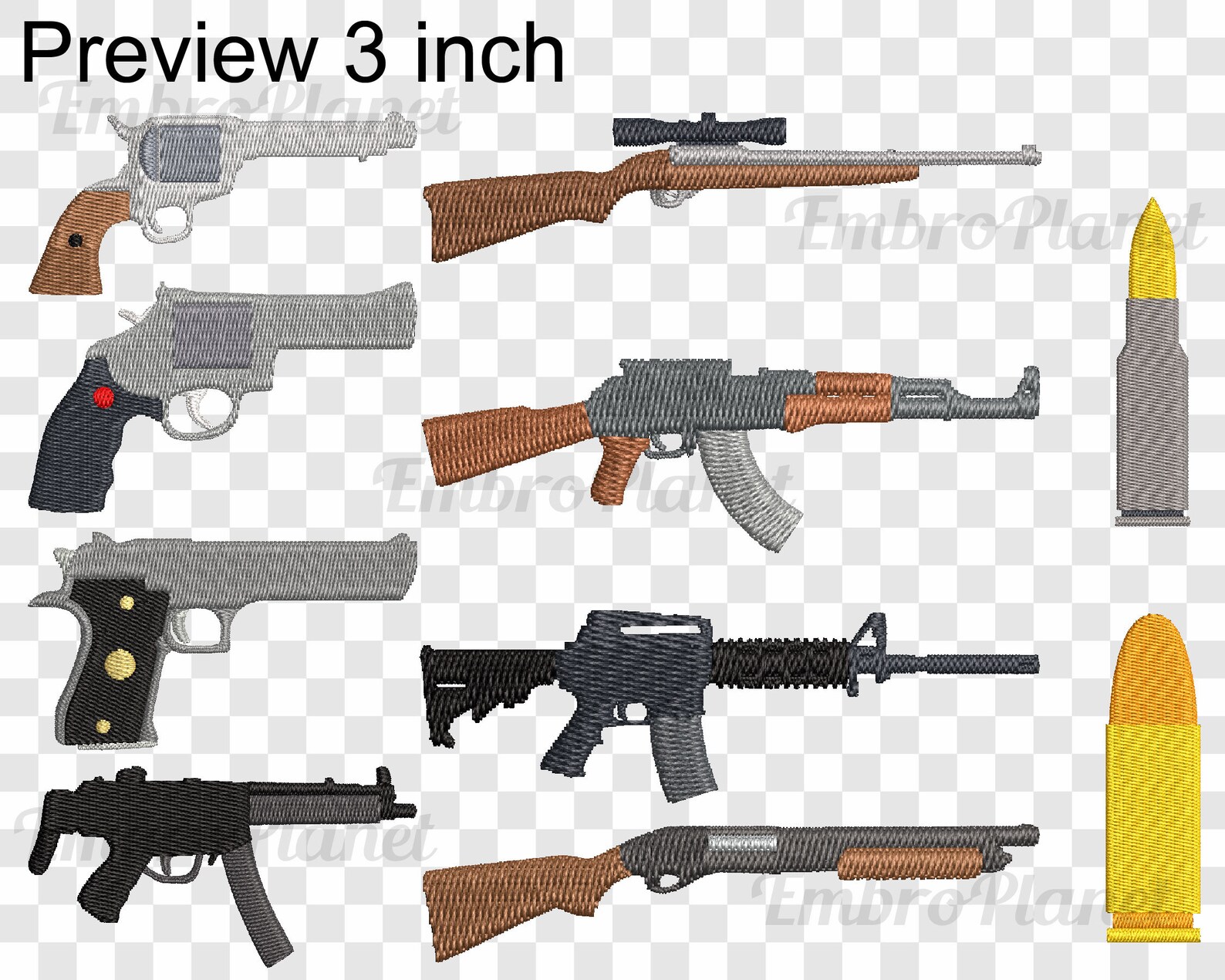 Guns designs for embroidery machine instant download digital  etsy