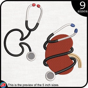 Niere und Stethoskop - Designs für Stickmaschine Sofortiger Download digitaler Stickdateien Stichtransplantation Organ 1617e
