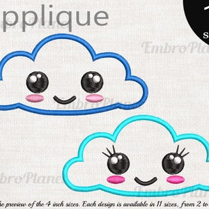 Applique Cute Kawaii Clouds - Designs for Embroidery Machine Instant Download digital file stitch sign icon pattern cartoon face girl 1051e