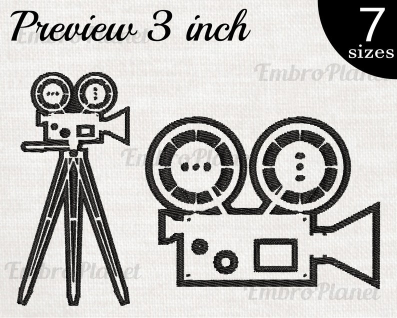 Cinema Camera Designs for Embroidery Machine Instant Download digital file stitch sign icon symbol pattern cartoon movie film video 1179e image 2