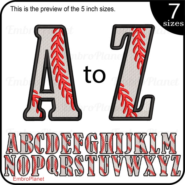 Baseball Full Alphabet - Designs for Embroidery Machine Instant Download digital embroidering files stitch letters A to Z 1766e