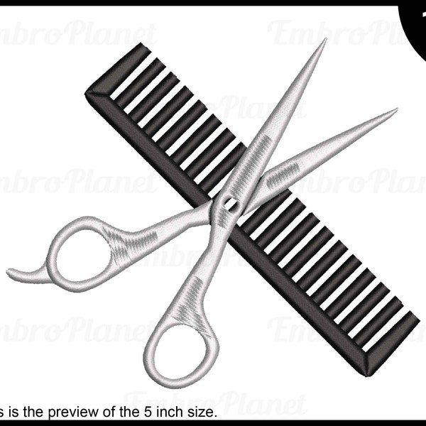 Scissors And Comb - Design for Embroidery Machine Instant Download digital file stitch sign cartoon hair haircut hair stylist 1032e