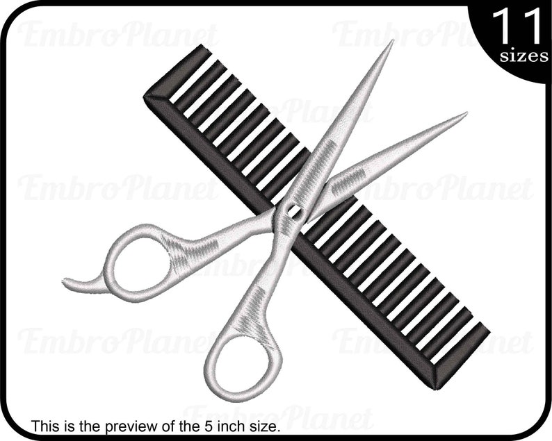 Schere und Kamm Design für Stickmaschine Instant Download digital file stitch sign Cartoon Haircut Haircut Haircut Hair Stylist 1032e Bild 1