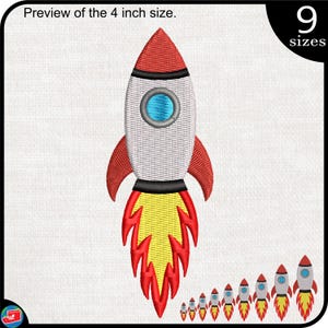 Rocket - Design for Embroidery Machine Instant Download digital embroidering files stitch  red space fast fire flying rocket 61e