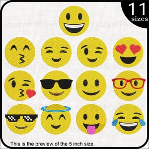 Emoji Gesichter Designs für die Stickmaschine Sofort Download digitale Stickdateien Schild Piktogramm Symbol Cartoon Chat Gesicht Emoticon 1504e Bild 1