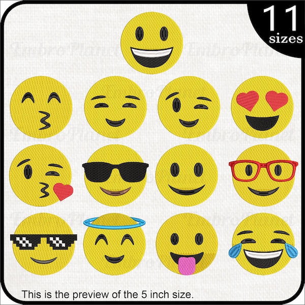 Emoji Faces - Ontwerpen voor Borduurmachine Instant Download digitale borduurbestanden teken pictogram symbool cartoon chat gezicht emoticon 1504e