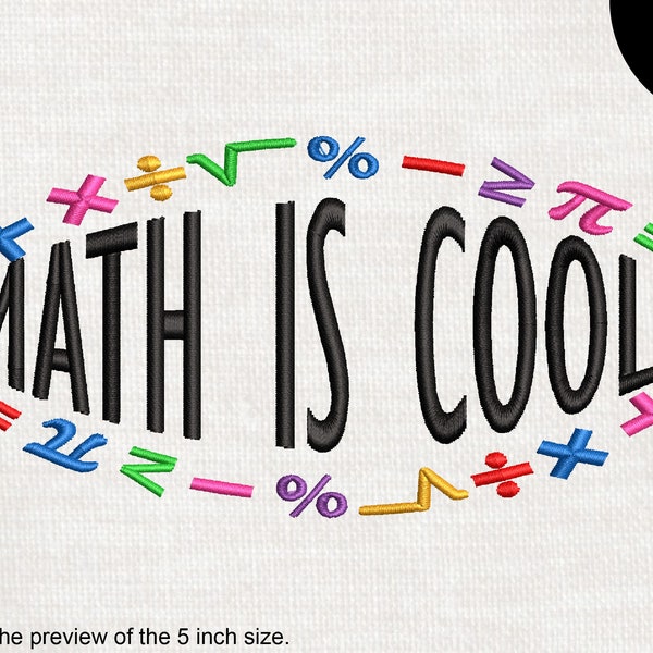 Math is Cool - Design for Embroidery Machine Instant Download Digital Graphic File Stitch 4x4 5x7 inch hoop sign school sign concept 425e