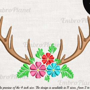 Antlers Flowers - Design for Embroidery Machine Instant Download digital file satin stitch icon symbol cartoon xmas cute deer reindeer 386e