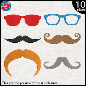 Glasses and Mustaches Embroidery Designs - Instant Download (Digital Files)